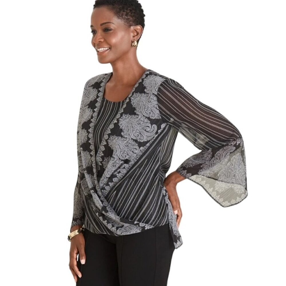 CHICO'S Batik Stripe and Paisley Surplice Top - Size Small